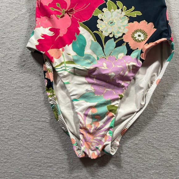 Trina Turk Swimsuit Womens 6 Blue Pink Off The Shoulder Royal Botanical Print - Picture 2 of 16